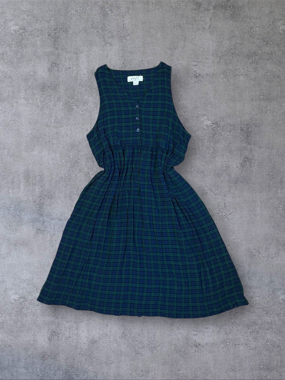 Vintage 80s Katy D Navy & Green Sz 18/20 Plaid Pinafore Dress